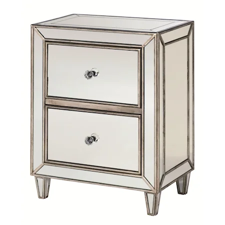 Mirrored 2 Drawer Chest with Crystal Knobs